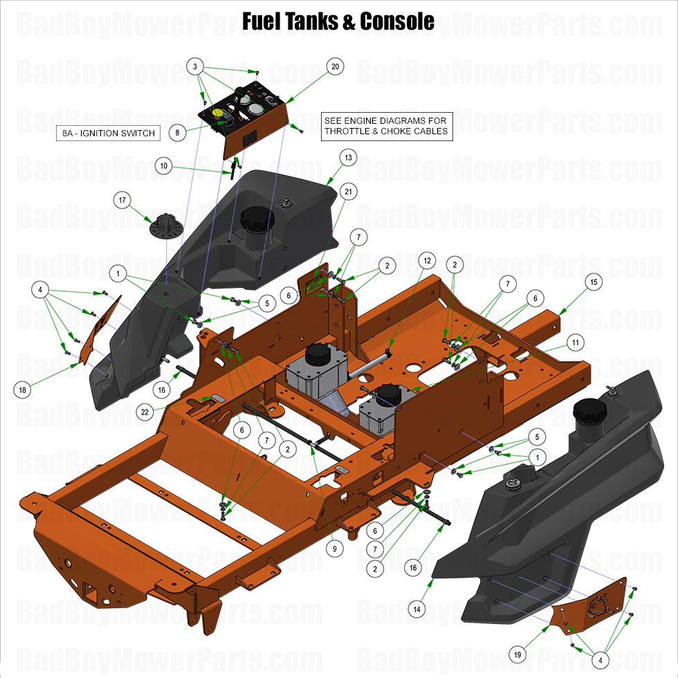 3857 - Bad Boy Mower Parts Lookup > 2025 > Renegade - Diesel > Fuel Tanks & Console